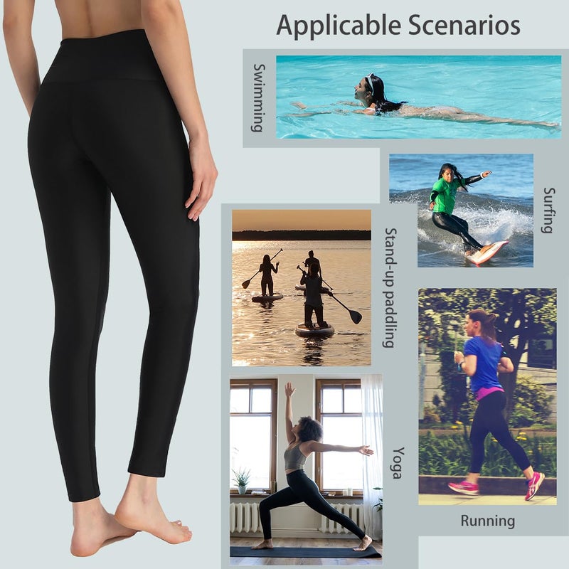 Ubestyle UPF 50+ High Waist Women's Swim Pants Swim Leggings Swimming Tights Rash Guard Pants Sun Protective (UBT-3001BLACKS) - Image 4